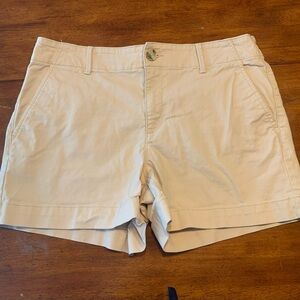 LOFT Light Cream Cotton Bermuda Shorts